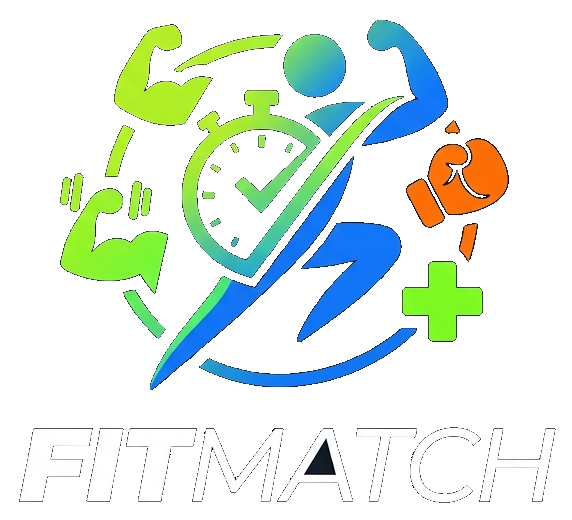 FitMatch: pessoas em movimento, cronômetro e o nome da marca
